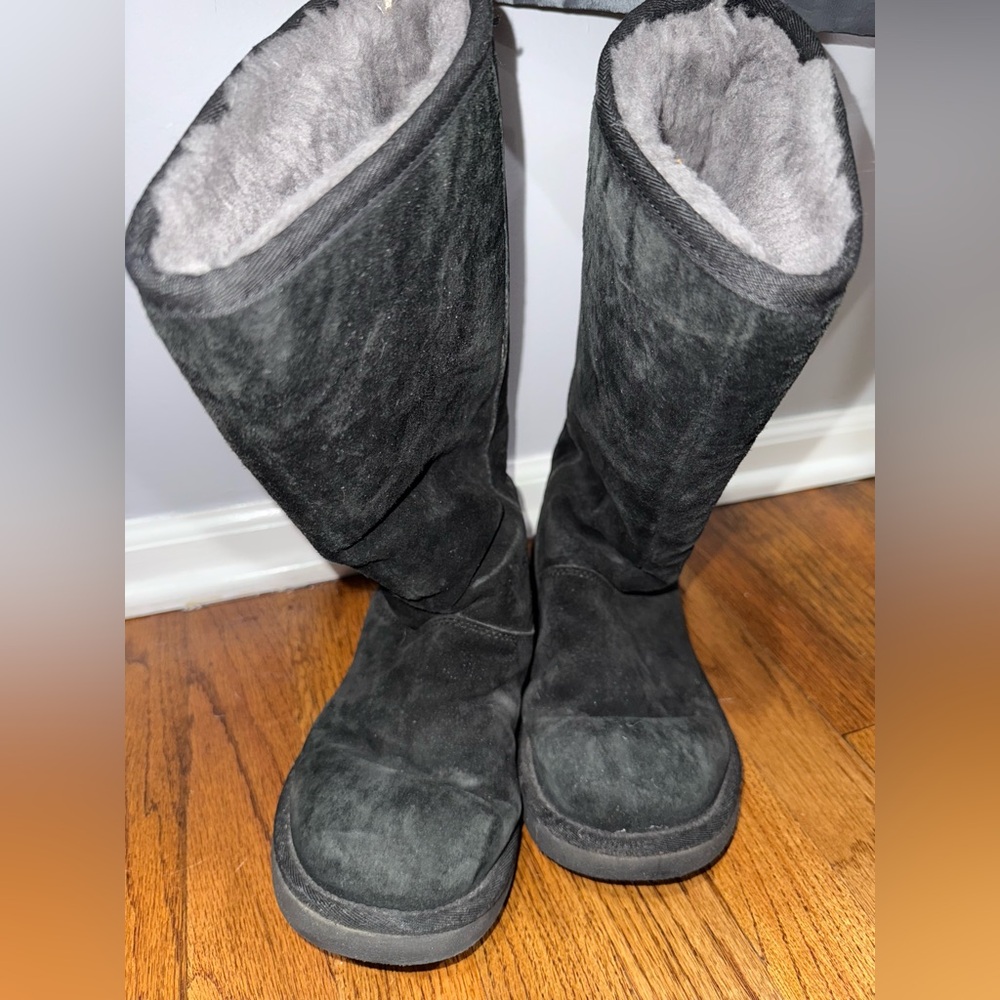 UGG Black Suede Boots with Plush Lining